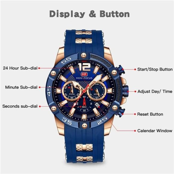 Men Watch Casual Wrist Watches Chronograph/Waterproof/Luminous/Calendar/24 Hours - Picture 4 of 5